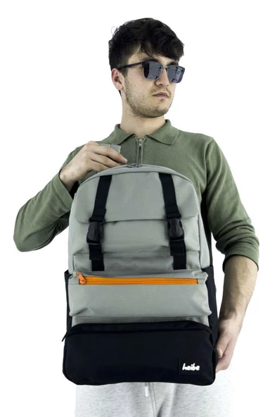 Trend Okul Sırt Çantası (Laptop Bölmeli) Gri- Siyah 1154 - 6