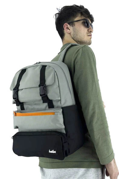 Trend Okul Sırt Çantası (Laptop Bölmeli) Gri- Siyah 1154 - 5