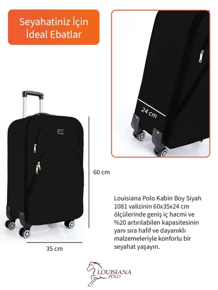 Louisiana Polo Kabin Boy 4 Teker Kumaş Valiz Siyah 1081 - Resim 3