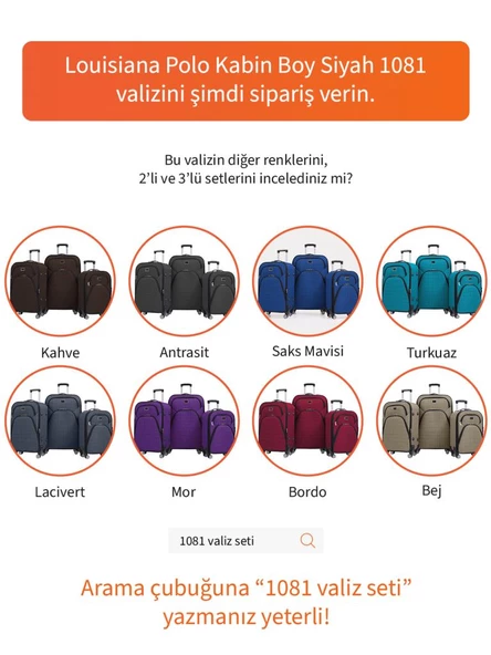 Louisiana Polo Kabin Boy 4 Teker Kumaş Valiz Siyah 1081 - Resim 8