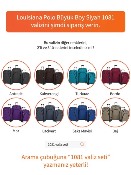 Louisiana Polo Büyük Boy 4 Teker Kumaş Valiz Siyah 1081 - Resim 8