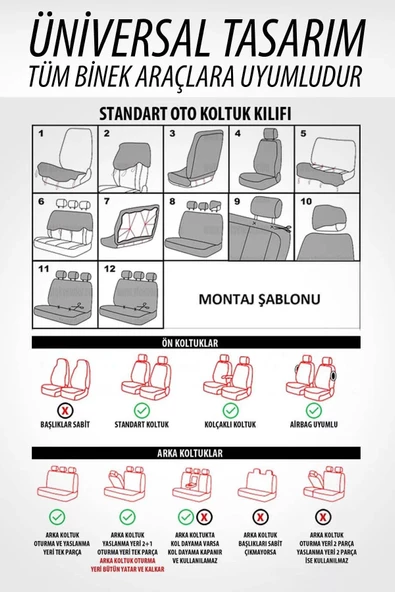SportDesing Deri Kumaş Koltuk Kılıfı Takımı Siyah - Resim 8