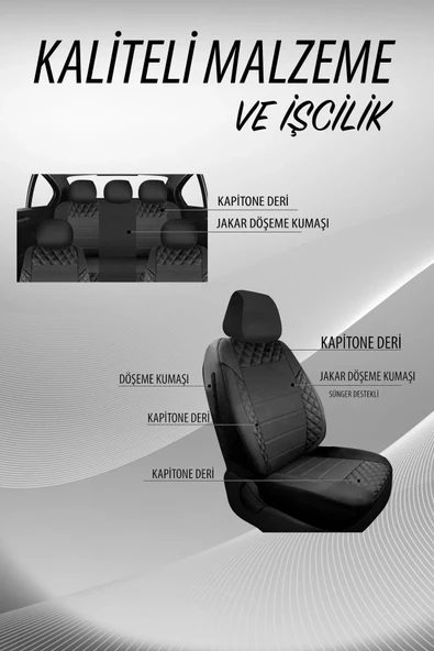 SportDesing Deri Kumaş Koltuk Kılıfı Takımı Siyah - Resim 5