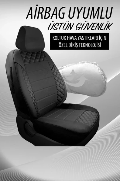 SportDesing Deri Kumaş Koltuk Kılıfı Takımı Siyah - Resim 4