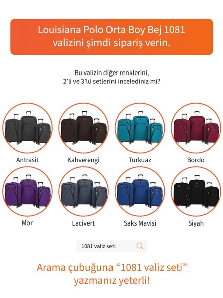Louisiana Polo Orta Boy 4 Teker Kumaş Valiz Bej 1081 - 8