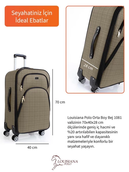 Louisiana Polo Orta Boy 4 Teker Kumaş Valiz Bej 1081 - 3
