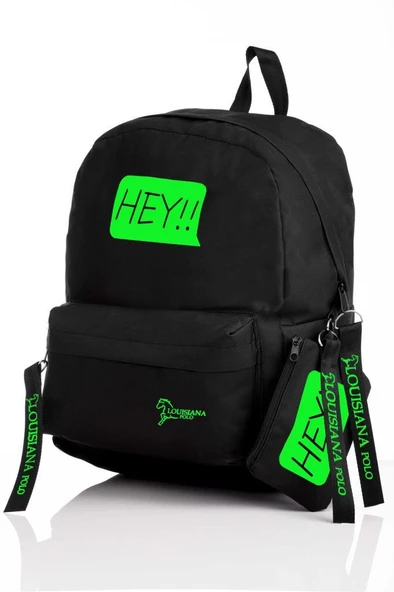 Laptop Bölmeli Okul Çantası Hey!!! Siyah Yeşil 1525 - Resim 2