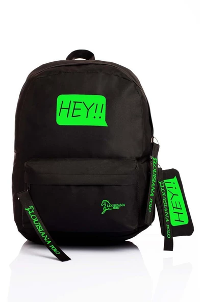 Laptop Bölmeli Okul Çantası Hey!!! Siyah Yeşil 1525 ürün görseli