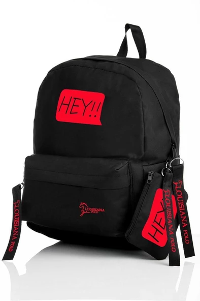 Laptop Bölmeli Okul Çantası Hey!!! Siyah Kırmızı 1525 - Resim 2