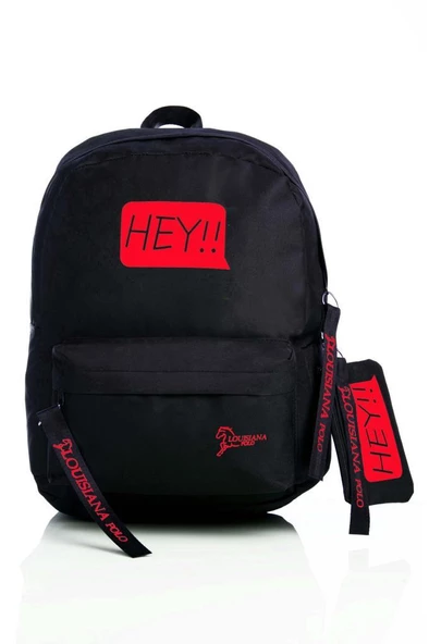 Laptop Bölmeli Okul Çantası Hey!!! Siyah Kırmızı 1525 ürün görseli 1