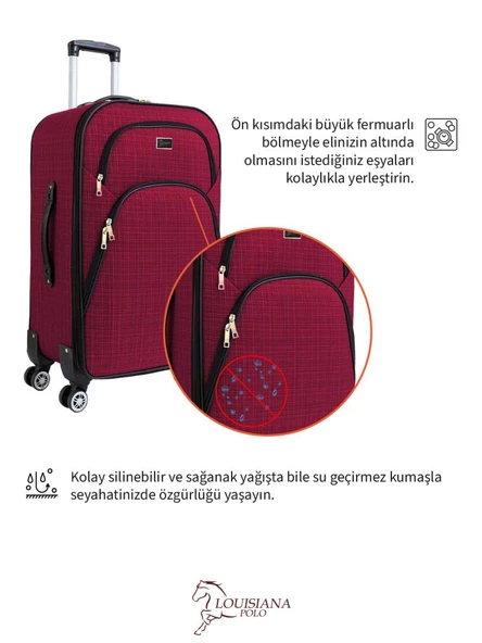 Louisiana Polo Orta ve Kabin Boy Valiz Seti 4 Teker Kumaş Valiz Bordo 1081 - 6
