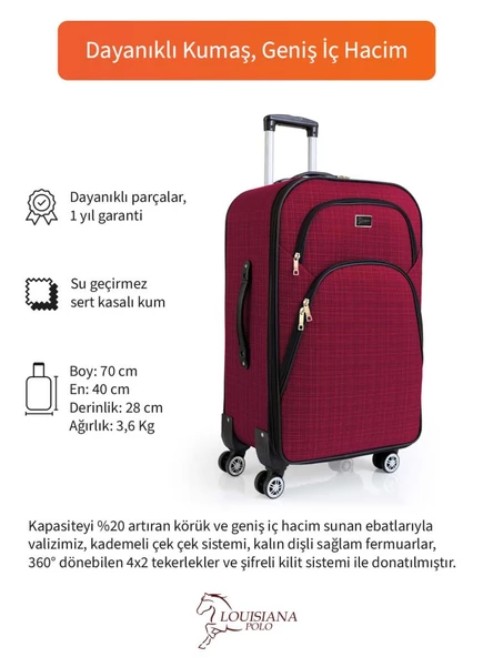 Louisiana Polo Orta Boy 4 Teker Kumaş Valiz Bordo 1081 - 2