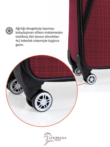 Kabin Boy 4 Teker Kumaş Valiz Bordo 1081 - Resim 5