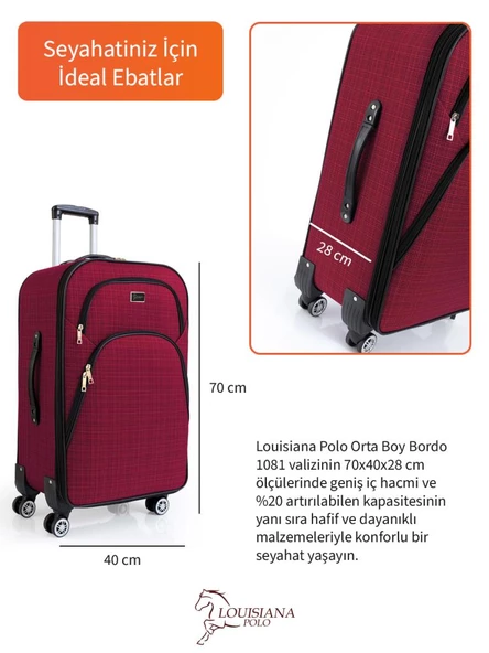 Louisiana Polo Orta Boy 4 Teker Kumaş Valiz Bordo 1081 - 3