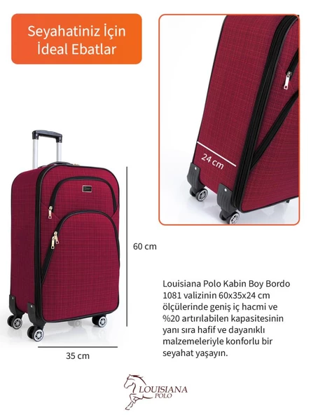Kabin Boy 4 Teker Kumaş Valiz Bordo 1081 - Resim 3