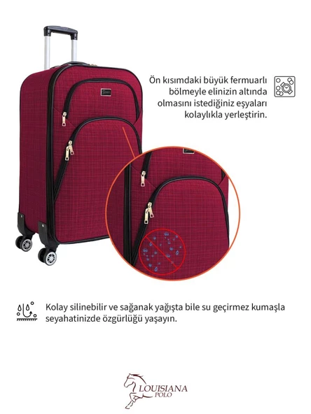 Kabin Boy 4 Teker Kumaş Valiz Bordo 1081 - Resim 6