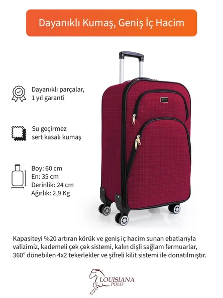 Kabin Boy 4 Teker Kumaş Valiz Bordo 1081 - Resim 2