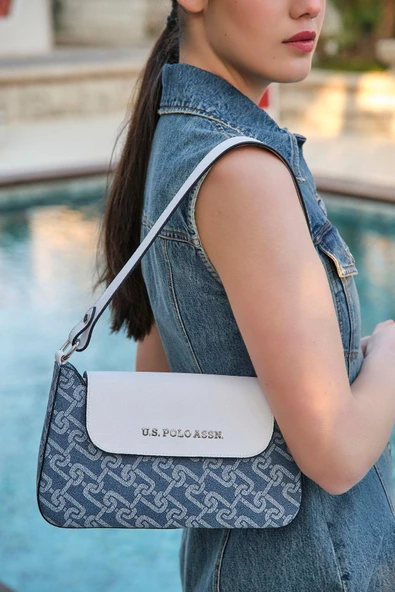 U.S. Polo Assn.  Kadın Omuz Çanta Denim-Beyaz Us23131 - 2