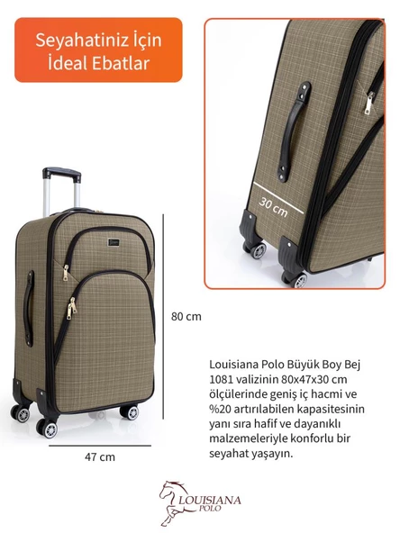 Louisiana Polo Büyük Boy 4 Teker Kumaş Valiz Bej 1081 - 3