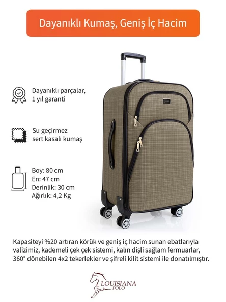 Louisiana Polo Büyük Boy 4 Teker Kumaş Valiz Bej 1081 - 2