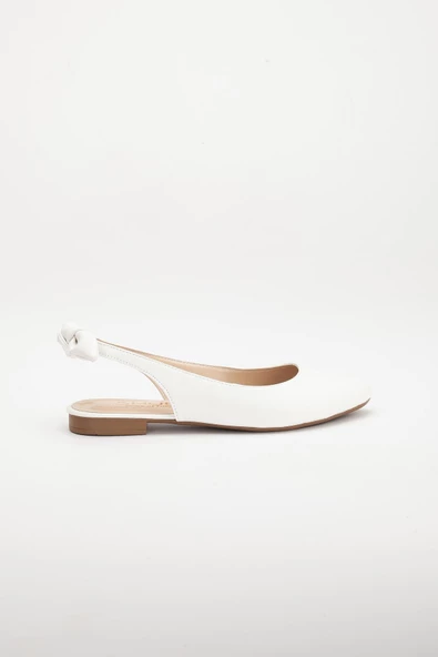 Topuk Açık Fiyonklu Cilt Beyaz Kadın Babet - Resim 3