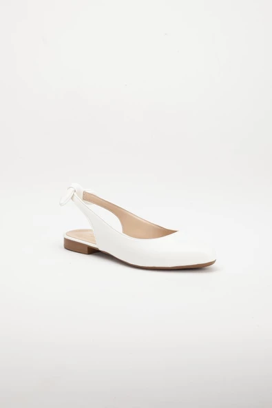 Topuk Açık Fiyonklu Cilt Beyaz Kadın Babet - Resim 4