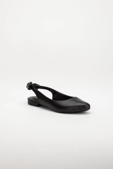 Topuk Açık Fiyonklu Cilt Siyah Kadın Babet - Resim 4