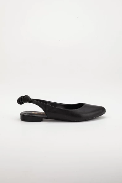 Topuk Açık Fiyonklu Cilt Siyah Kadın Babet - Resim 3