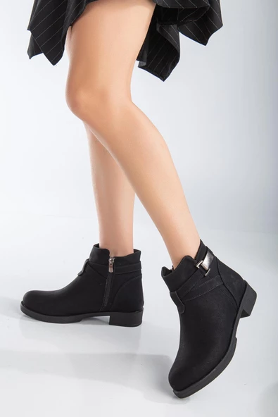 Toka Aksesuarlı Siyah Kadın Günlük Bot - Resim 2