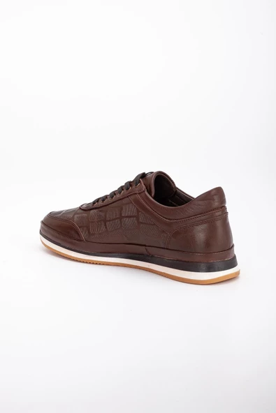 Hakiki Deri Baskılı Deri Tokalı Kahverengi Erkek Günlük Casual Ayakkabı - Resim 5