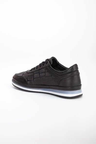 Hakiki Deri Baskılı Deri Tokalı Siyah Erkek Günlük Casual Ayakkabı - Resim 5