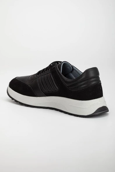 Hakiki Deri Yan Dikişli Kalın Taban Siyah Erkek Ayakkabı Günlük Casual - Resim 5