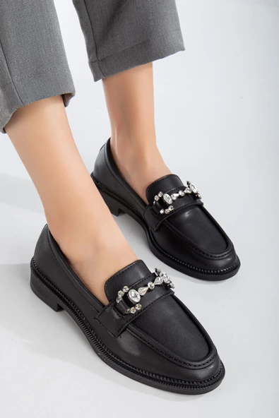 Taşlı Toka Aksesuarlı Siyah Kadın Günlük Ayakkabı Casual - Resim 2