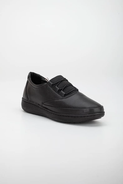 Hakiki Deri Atom Model Streç Yüzlü Siyah Büyük Beden Kadın Günlük Ayakkabı Ortopedik - Resim 4