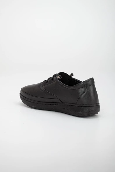 Hakiki Deri Atom Model Streç Yüzlü Siyah Büyük Beden Kadın Günlük Ayakkabı Ortopedik - Resim 5