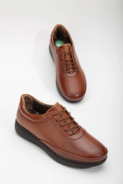 Hakiki Deri Atom Model Elastik Bağcıklı Taba Büyük Beden Kadın Günlük Ayakkabı Ortopedik ürün görseli