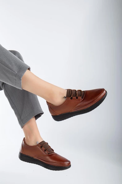 Hakiki Deri Atom Model Streç Yüzlü Taba Büyük Beden Kadın Günlük Ayakkabı Ortopedik - Resim 2