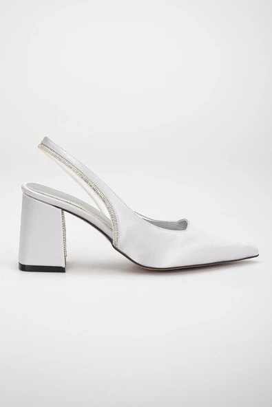 Saten Topuk Taşlı Gümüş Büyük Numara Kadın Ayakkabı Topuklu Abiye - Resim 3