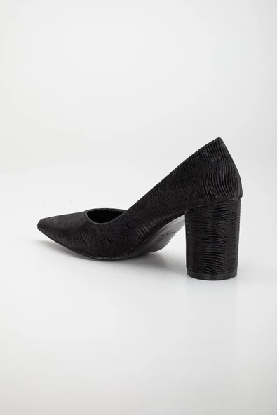 Simetrik Kesim Parlak Siyah Kalın Topuk Stiletto - 5