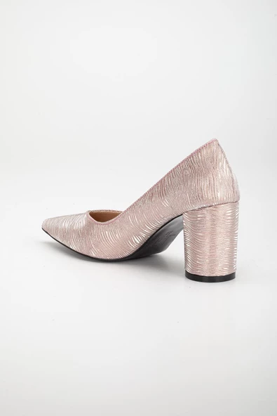Simetrik Kesim Parlak Pudra Kalın Topuk Stiletto - 5