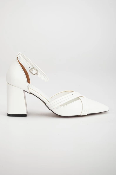 Karnıyarık Model Fitilli Beyaz Büyük Numara Kadın Ayakkabı Topuklu - Resim 3