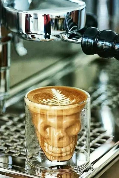 2'li Kuru Kafa Tasarımlı Bardak Kahve Expresso Kokteyl Bardağı Kristal Skull Çift Cidarlı Cam Kupa - 4