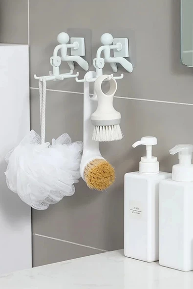 6 Kancalı Mutfak Banyo Rambo Figürlü Döner Başlı Askılık Kepçe Askılığı Yapışkanlı Organizer Askı - 3