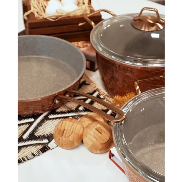 Brioni Copper 7 Parça Tencere Seti - Bakır - 4