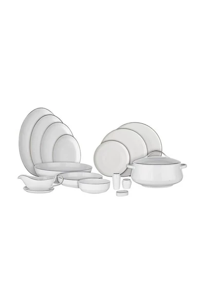 Evaliza Hanedan 2mm Shiny Platin 60 Parça 12 Kişilik Yemek Takımı