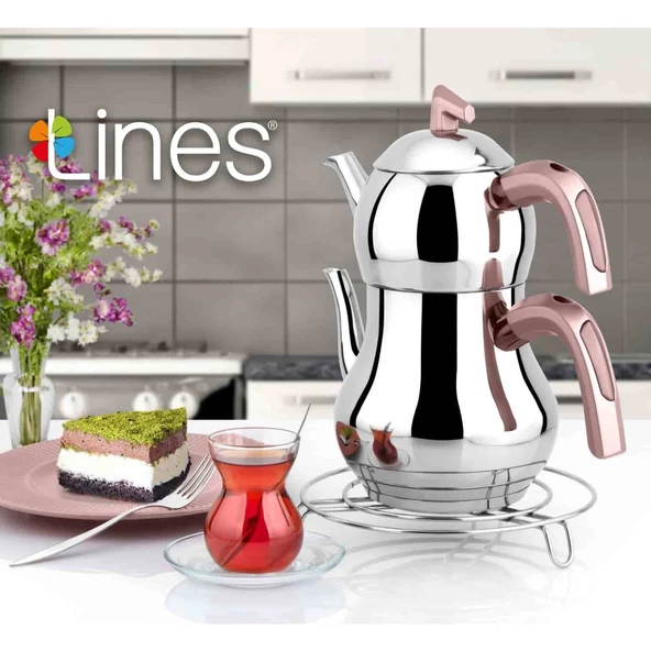 Lines Şahmeran Mini Boy Soft Kulp Çelik Çaydanlık - Rose - 2