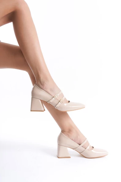 Culia Ten Rugan Mary Jane Çift Bant Küt Burun Topuklu Ayakkabı - Resim 3