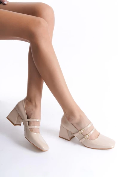 Culia Ten Rugan Mary Jane Çift Bant Küt Burun Topuklu Ayakkabı ürün görseli