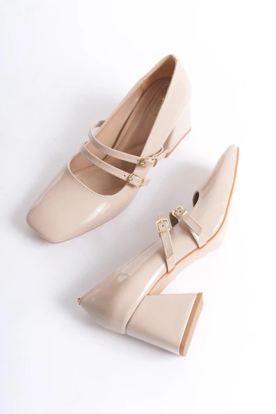 Culia Ten Rugan Mary Jane Çift Bant Küt Burun Topuklu Ayakkabı - Resim 2