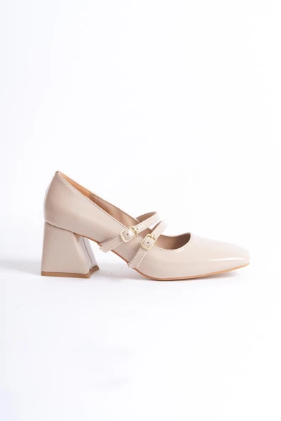 Culia Ten Rugan Mary Jane Çift Bant Küt Burun Topuklu Ayakkabı - Resim 4